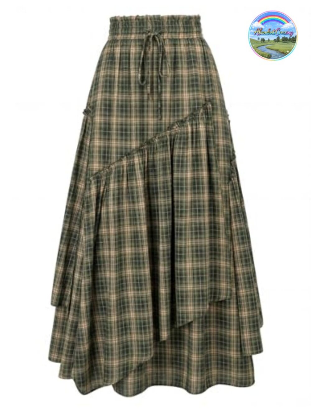 Renaissance Flowy A-Line Maxi Skirt with Pockets Tiered Plaid